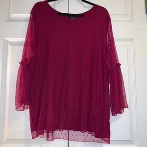 Bell Sleeve Blouse with Sheer Detail